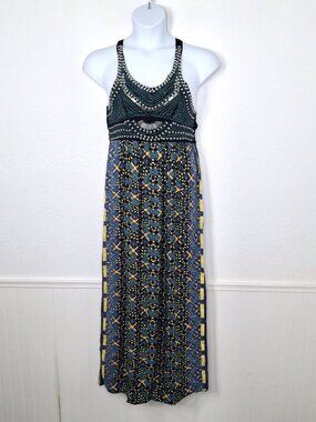 Angie Maxi Dress Sz L Embroidered Beaded Gypsy Boho Festival Hippie 90s Y2K